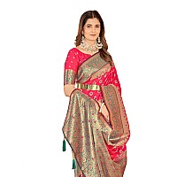 Mehrang Cotton Banarasi Silk Saree for Women With Unstitched Blouse Piece Rani 1