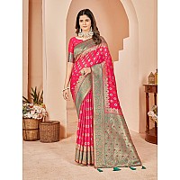 Mehrang Cotton Banarasi Silk Saree for Women With Unstitched Blouse Piece Rani 1