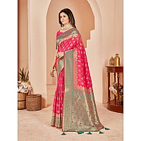 Mehrang Cotton Banarasi Silk Saree for Women With Unstitched Blouse Piece Rani 1