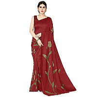 SOURBH Womens Vichitra Silk Floral Printed Saree with Blouse Piece (R41045-Red, Olive Green)