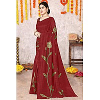 SOURBH Womens Vichitra Silk Floral Printed Saree with Blouse Piece (R41045-Red, Olive Green)