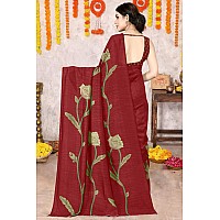 SOURBH Womens Vichitra Silk Floral Printed Saree with Blouse Piece (R41045-Red, Olive Green)