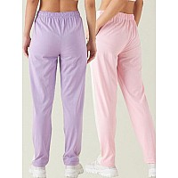 Modeve Womens Lavender And Light Pink Regular Fit Striped With Side Pockets Cotton Track Pants For Summer M