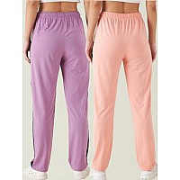 Modeve Womens Onion And Peach Regular Fit Striped With Side Pockets Cotton Track Pants For Summer M