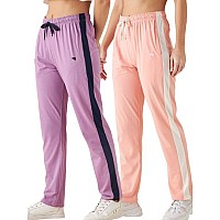 Modeve Womens Onion And Peach Regular Fit Striped With Side Pockets Cotton Track Pants For Summer Xl