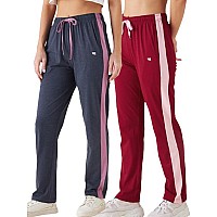 Modeve Womens Denim And Red Regular Fit Striped With Side Pockets Cotton Track Pants For Summer M