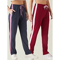 Modeve Womens Denim And Red Regular Fit Striped With Side Pockets Cotton Track Pants For Summer M