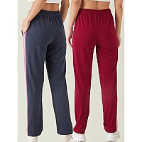 Modeve Womens Denim And Red Regular Fit Striped With Side Pockets Cotton Track Pants For Summer M