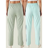 Modeve Womens Aqua And Pista Regular Fit Striped With Side Pockets Cotton Track Pants For Summer Xl