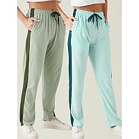 Modeve Womens Aqua And Pista Regular Fit Striped With Side Pockets Cotton Track Pants For Summer 2Xl