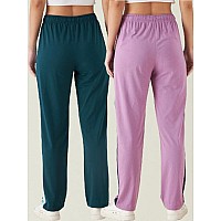 Modeve Womens Onion And Teal Regular Fit Striped With Side Pockets Cotton Track Pants For Summer L