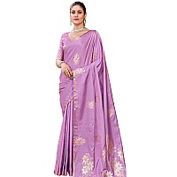 SWORNOF Womens Kanjivaram Banarasi Silk Patola Woven Design Saree With Unstitched Blouse Piece PURPLE3