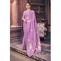 SWORNOF Womens Kanjivaram Banarasi Silk Patola Woven Design Saree With Unstitched Blouse Piece PURPLE3