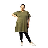 Cupid Womens Cotton Plus Size Plain Half Sleeves Long Top For Summer And Semi Summers With One Side Pocket For Ladies Solid T Sh