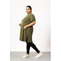 Cupid Womens Cotton Plus Size Plain Half Sleeves Long Top For Summer And Semi Summers With One Side Pocket For Ladies Solid T Sh