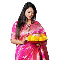 AMIRAT Womens Banarasi Silk With Woven Floral Zari Design Saree With Blouse Piece Gulabo 2 Pink