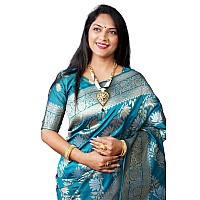 AMIRAT Womens Banarasi Silk With Woven Floral Zari Design Saree With Blouse Piece Gulabo 2 Teal