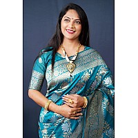 AMIRAT Womens Banarasi Silk With Woven Floral Zari Design Saree With Blouse Piece Gulabo 2 Teal