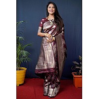 AMIRAT Womens Banarasi Silk With Woven Floral Zari Design Saree With Blouse Piece Gulabo 2 Maroon