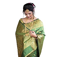 AMIRAT Womens Paithani Silk Blend Saree With Zari Woven With Blouse Piece (Perrot Green)