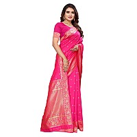 SHIVANAA Womens Woven Kanjivaram Jacquard Pink Saree With Blouse Saree Women WomenSari For WomenWedding Saree