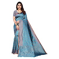 SHIVANAA Womens Woven Kanjivaram Jacquard Light Blue Saree With Blouse Saree Women WomenSari For WomenWedding Saree