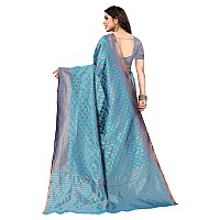 SHIVANAA Womens Woven Kanjivaram Jacquard Light Blue Saree With Blouse Saree Women WomenSari For WomenWedding Saree