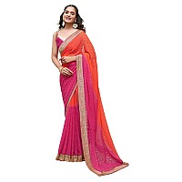 SIRIL Womens Georgette Foil Printed Saree With Unstitched Blouse Piece (3694S141_Orange)