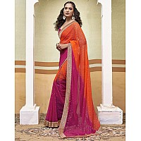 SIRIL Womens Georgette Foil Printed Saree With Unstitched Blouse Piece (3694S141_Orange)