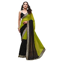 SIRIL Womens Georgette Foil Printed Saree With Unstitched Blouse Piece (3694S142_Olive Green)