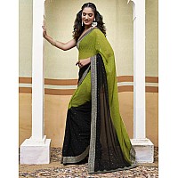 SIRIL Womens Georgette Foil Printed Saree With Unstitched Blouse Piece (3694S142_Olive Green)