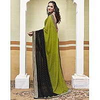 SIRIL Womens Georgette Foil Printed Saree With Unstitched Blouse Piece (3694S142_Olive Green)