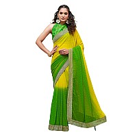 SIRIL Womens Georgette Foil Printed Saree With Unstitched Blouse Piece 3694S145Yellow Green