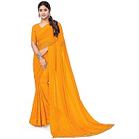 MIRCHI FASHION Womens Georgette Lining Design Solid Saree with Blouse Piece 41066Yellow