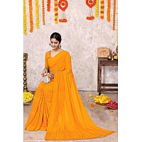 MIRCHI FASHION Womens Georgette Lining Design Solid Saree with Blouse Piece 41066Yellow