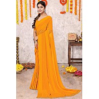 MIRCHI FASHION Womens Georgette Lining Design Solid Saree with Blouse Piece 41066Yellow