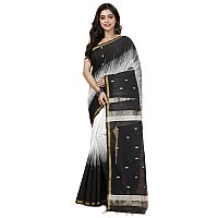 OISHANI SAREE GHOR Womens Traditional Bengal Ikkat Handloom Saree (White Black)