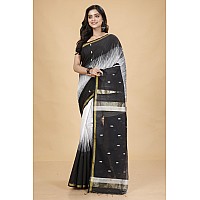 OISHANI SAREE GHOR Womens Traditional Bengal Ikkat Handloom Saree (White Black)