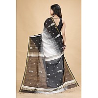 OISHANI SAREE GHOR Womens Traditional Bengal Ikkat Handloom Saree (White Black)