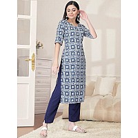 Pinkmint Kurta Set For Women Cotton Printed Straight Kurta With Pant Pack Of 1