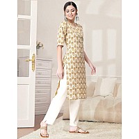 Pinkmint Kurta Set For Women Cotton Printed Straight Kurta With Pant Pack Of 1