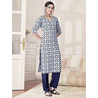 Pinkmint Kurta Set For Women Cotton Printed Straight Kurta With Pant Pack Of 1