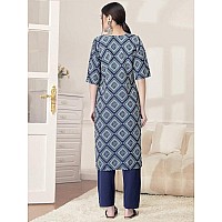 Pinkmint Kurta Set For Women Cotton Printed Straight Kurta With Pant Pack Of 1