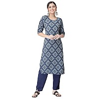 Pinkmint Kurta Set For Women Cotton Printed Straight Kurta With Pant Pack Of 1