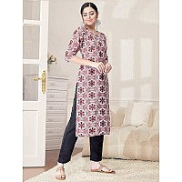 Pinkmint Kurta Set For Women Cotton Printed Straight Kurta With Pant Pack Of 1