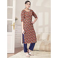 Pinkmint Kurta Set For Women Cotton Printed Straight Kurta With Pant Pack Of 1