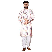 Lookmark Mens Cotton Blend Printed Long Kurta Suitable For All Indian Wedding Occasions And Festivals Azlmogkurta 25M Whit