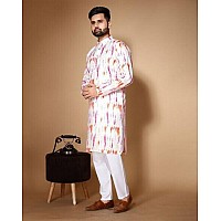 Lookmark Mens Cotton Blend Printed Long Kurta Suitable For All Indian Wedding Occasions And Festivals Azlmogkurta 25M Whit