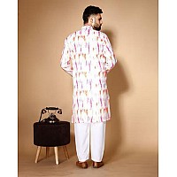 Lookmark Mens Cotton Blend Printed Long Kurta Suitable For All Indian Wedding Occasions And Festivals Azlmogkurta 25M Whit