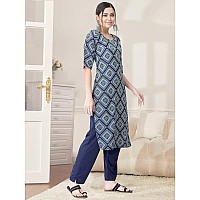 Pinkmint Kurta Set For Women Cotton Printed Straight Kurta With Pant Pack Of 1